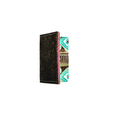 Waylon Wallet - Dark Brindle w/ Bora Bora Navajo-Waylon Wallet-Western-Cowhide-Bags-Handmade-Products-Gifts-Dancing Cactus Designs