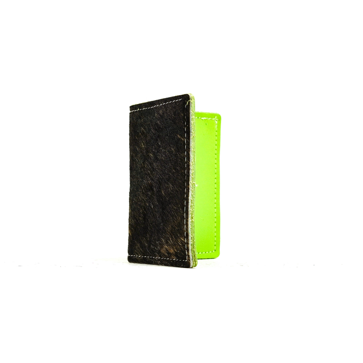 Waylon Wallet - Dark Brindle w/ Lime Green Leather-Waylon Wallet-Western-Cowhide-Bags-Handmade-Products-Gifts-Dancing Cactus Designs