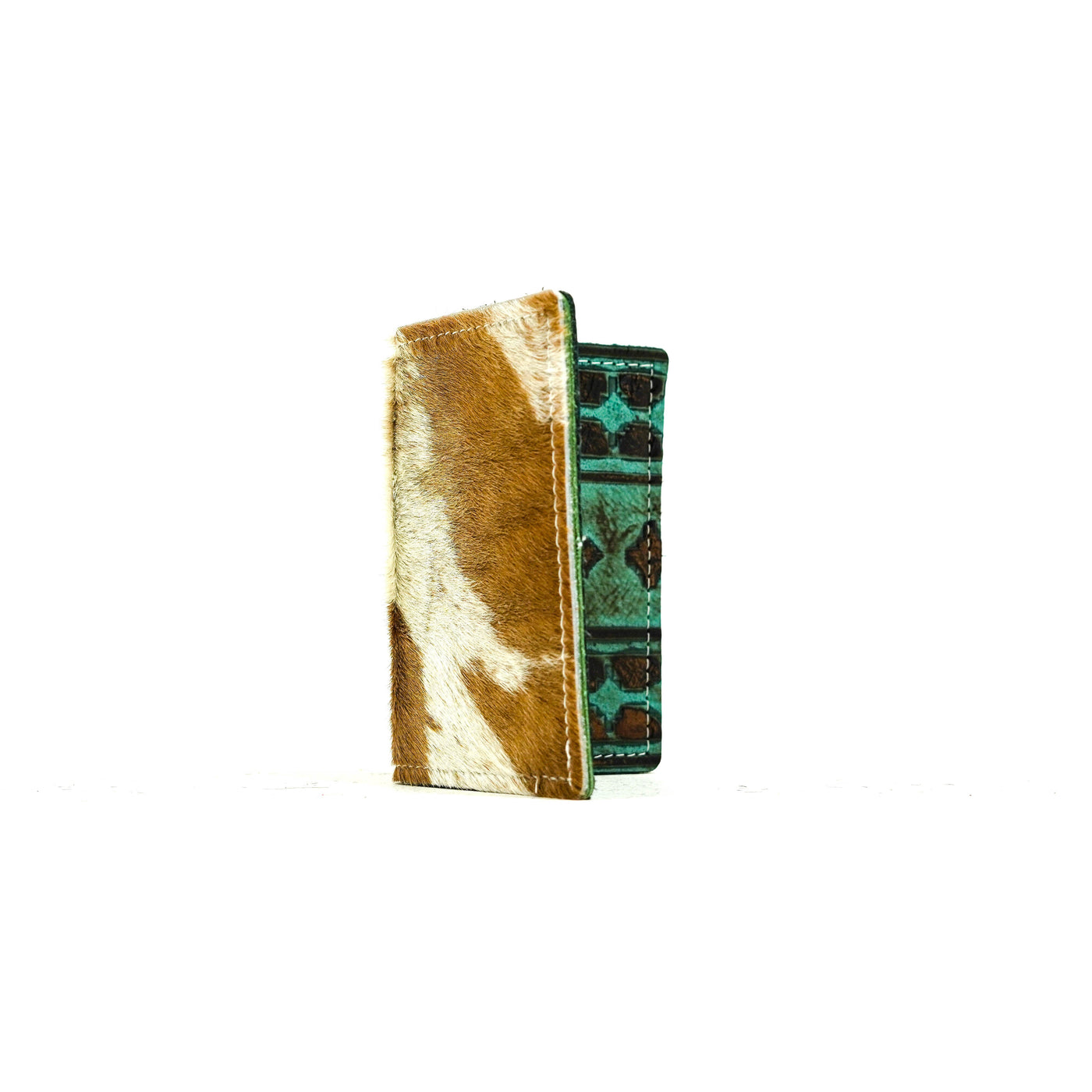 Waylon Wallet - Light Brindle w/ Turquoise Navajo-Waylon Wallet-Western-Cowhide-Bags-Handmade-Products-Gifts-Dancing Cactus Designs