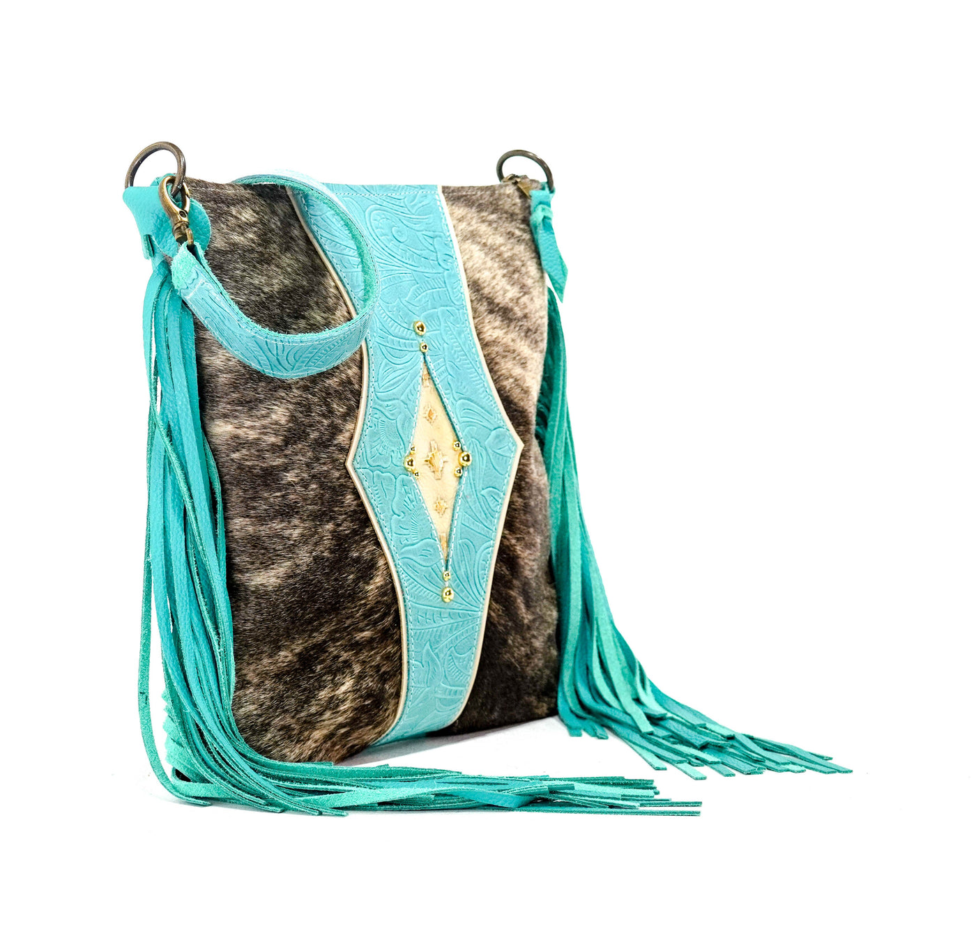 Wynonna - Brindle w/ Turquoise Denver Tool-Wynonna-Western-Cowhide-Bags-Handmade-Products-Gifts-Dancing Cactus Designs