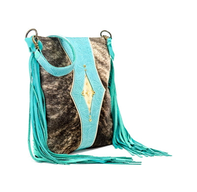 Wynonna - Brindle w/ Turquoise Denver Tool-Wynonna-Western-Cowhide-Bags-Handmade-Products-Gifts-Dancing Cactus Designs