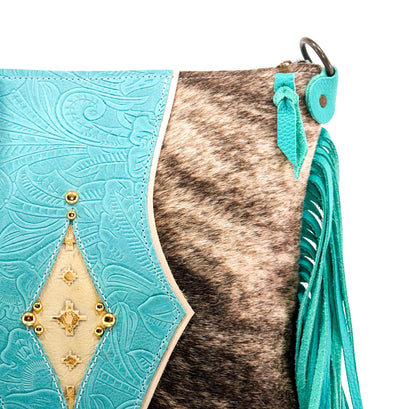 Wynonna - Brindle w/ Turquoise Denver Tool-Wynonna-Western-Cowhide-Bags-Handmade-Products-Gifts-Dancing Cactus Designs
