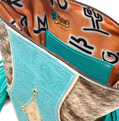 Wynonna - Brindle w/ Turquoise Denver Tool-Wynonna-Western-Cowhide-Bags-Handmade-Products-Gifts-Dancing Cactus Designs