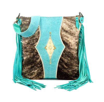 Wynonna - Brindle w/ Turquoise Denver Tool-Wynonna-Western-Cowhide-Bags-Handmade-Products-Gifts-Dancing Cactus Designs