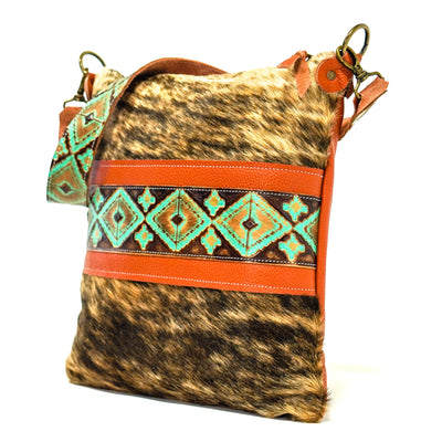 Wynonna - Brindle w/ Turquoise Navajo-Wynonna-Western-Cowhide-Bags-Handmade-Products-Gifts-Dancing Cactus Designs