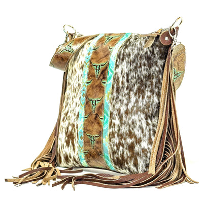 Wynonna - Chocolate & White w/ Patina Skulls-Wynonna-Western-Cowhide-Bags-Handmade-Products-Gifts-Dancing Cactus Designs