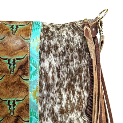 Wynonna - Chocolate & White w/ Patina Skulls-Wynonna-Western-Cowhide-Bags-Handmade-Products-Gifts-Dancing Cactus Designs