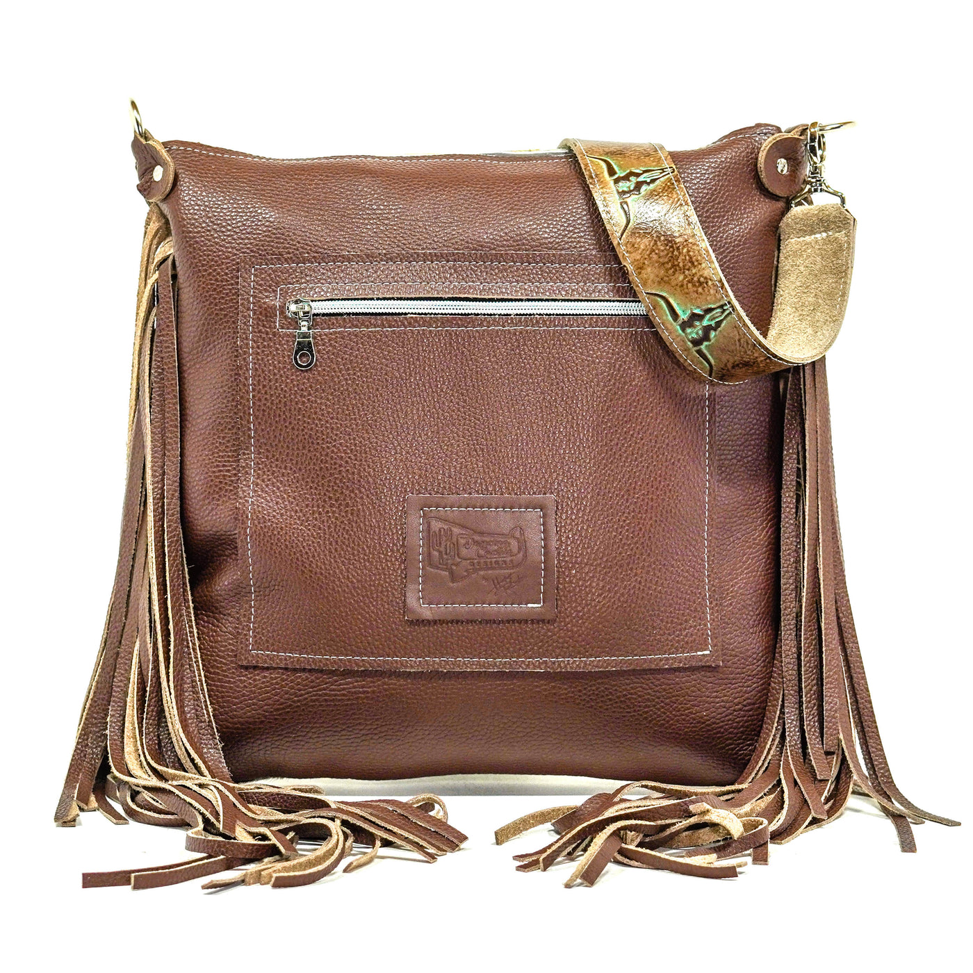 Wynonna - Chocolate & White w/ Patina Skulls-Wynonna-Western-Cowhide-Bags-Handmade-Products-Gifts-Dancing Cactus Designs