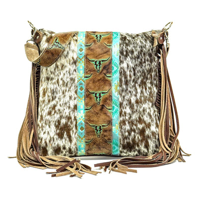 Wynonna - Chocolate & White w/ Patina Skulls-Wynonna-Western-Cowhide-Bags-Handmade-Products-Gifts-Dancing Cactus Designs