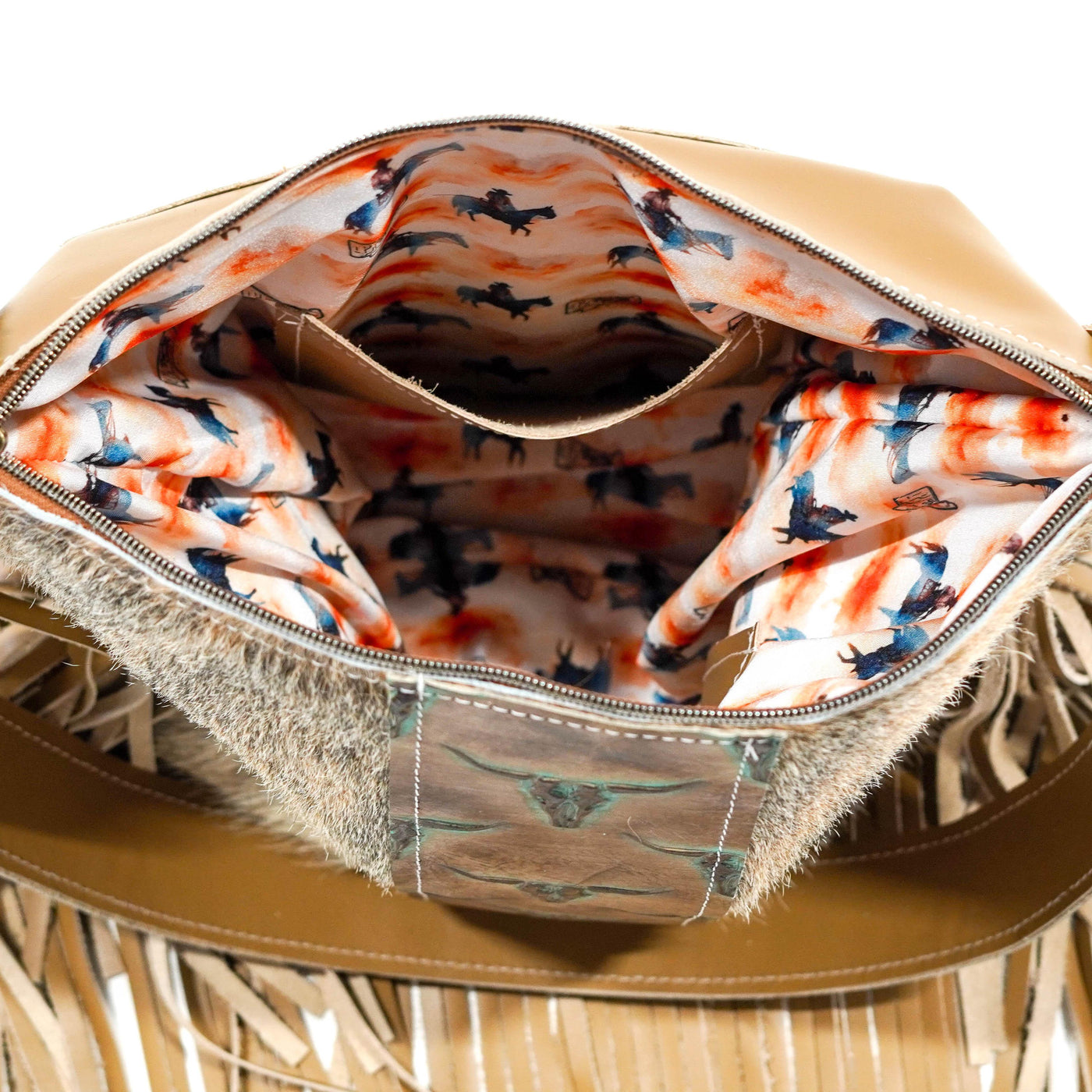 Wynonna - Exotic Brindle w/ Mint Sepia Skulls-Wynonna-Western-Cowhide-Bags-Handmade-Products-Gifts-Dancing Cactus Designs