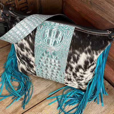 003 Oakley - B&W Speckle w/ Turquoise Sand Croc-Oakley-Western-Cowhide-Bags-Handmade-Products-Gifts-Dancing Cactus Designs