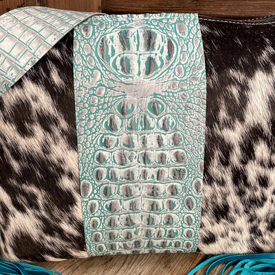 003 Oakley - B&W Speckle w/ Turquoise Sand Croc-Oakley-Western-Cowhide-Bags-Handmade-Products-Gifts-Dancing Cactus Designs