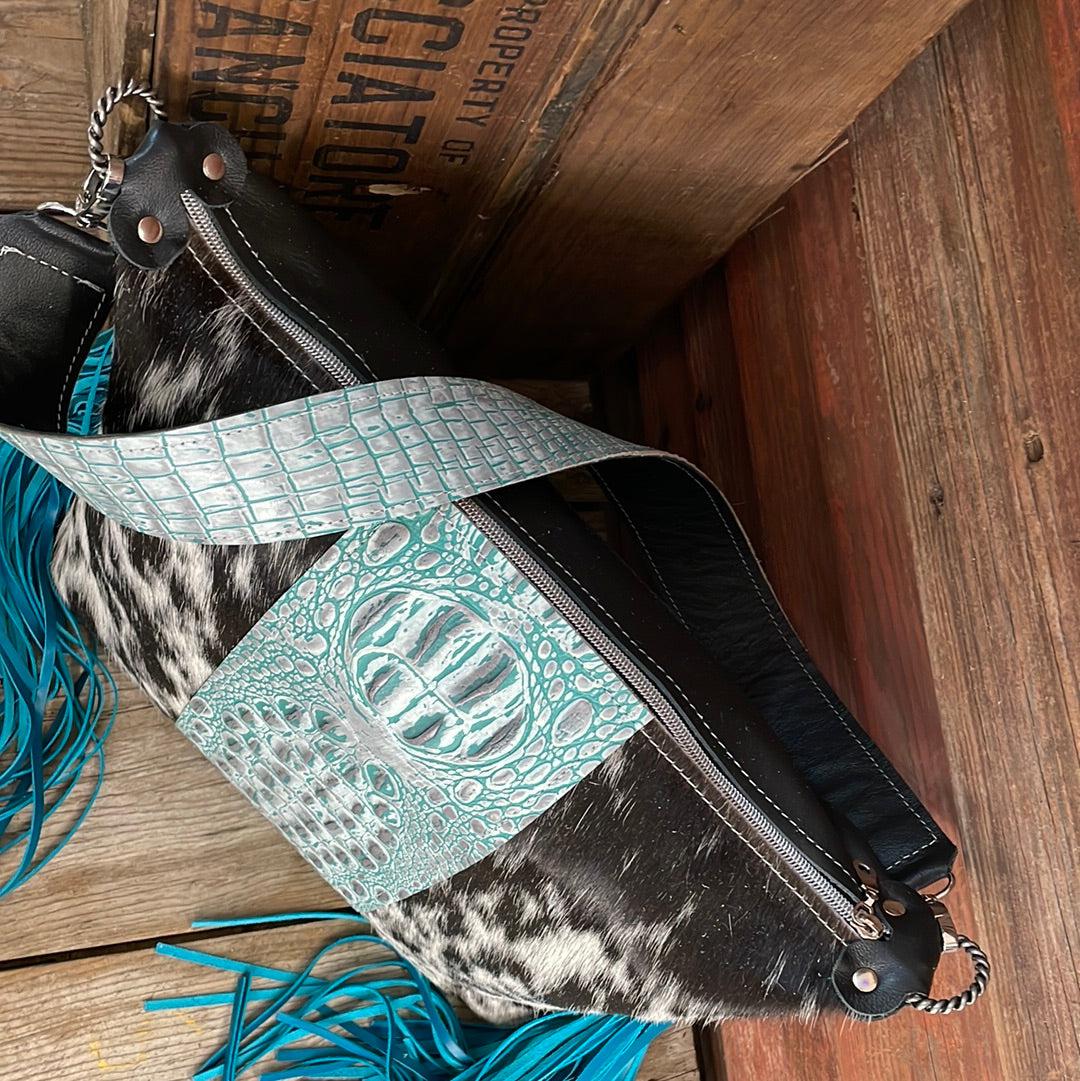 003 Oakley - B&W Speckle w/ Turquoise Sand Croc-Oakley-Western-Cowhide-Bags-Handmade-Products-Gifts-Dancing Cactus Designs