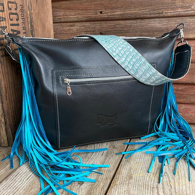 003 Oakley - B&W Speckle w/ Turquoise Sand Croc-Oakley-Western-Cowhide-Bags-Handmade-Products-Gifts-Dancing Cactus Designs