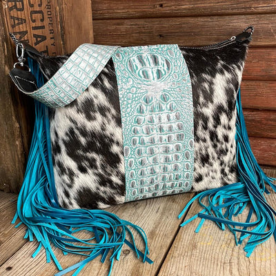 003 Oakley - B&W Speckle w/ Turquoise Sand Croc-Oakley-Western-Cowhide-Bags-Handmade-Products-Gifts-Dancing Cactus Designs