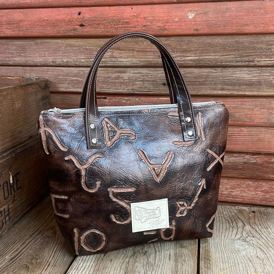 004 Feed Bag - Brindle w/ Mahogany Brands-Feed Bag-Western-Cowhide-Bags-Handmade-Products-Gifts-Dancing Cactus Designs