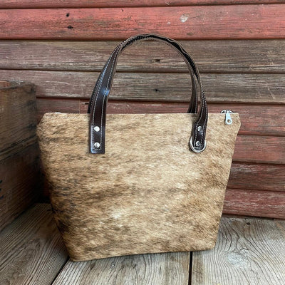 004 Feed Bag - Brindle w/ Mahogany Brands-Feed Bag-Western-Cowhide-Bags-Handmade-Products-Gifts-Dancing Cactus Designs