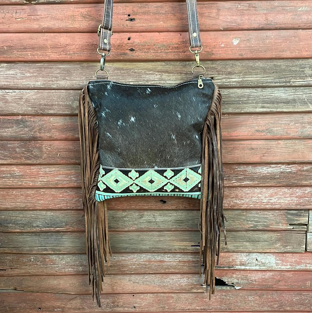 004 Shania - Chocolate & White w/ Sage Navajo-Shania-Western-Cowhide-Bags-Handmade-Products-Gifts-Dancing Cactus Designs