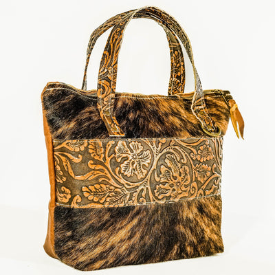 005 Feed Bag - Dark Brindle w/ Honey Tool-Feed Bag-Western-Cowhide-Bags-Handmade-Products-Gifts-Dancing Cactus Designs