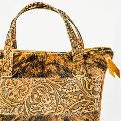 005 Feed Bag - Dark Brindle w/ Honey Tool-Feed Bag-Western-Cowhide-Bags-Handmade-Products-Gifts-Dancing Cactus Designs