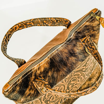 005 Feed Bag - Dark Brindle w/ Honey Tool-Feed Bag-Western-Cowhide-Bags-Handmade-Products-Gifts-Dancing Cactus Designs