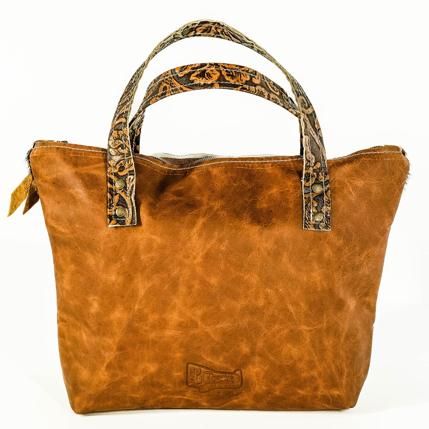005 Feed Bag - Dark Brindle w/ Honey Tool-Feed Bag-Western-Cowhide-Bags-Handmade-Products-Gifts-Dancing Cactus Designs