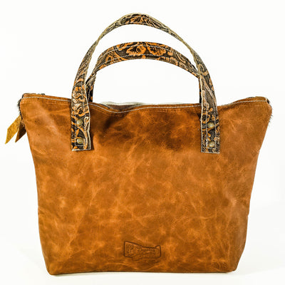 005 Feed Bag - Dark Brindle w/ Honey Tool-Feed Bag-Western-Cowhide-Bags-Handmade-Products-Gifts-Dancing Cactus Designs