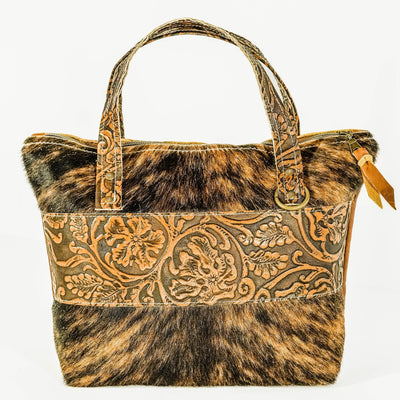 005 Feed Bag - Dark Brindle w/ Honey Tool-Feed Bag-Western-Cowhide-Bags-Handmade-Products-Gifts-Dancing Cactus Designs