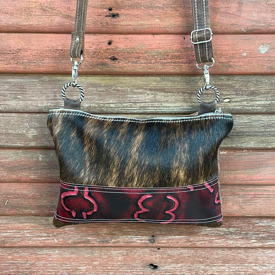 005 Patsy - Dark Brindle w/ Red Brands-Patsy-Western-Cowhide-Bags-Handmade-Products-Gifts-Dancing Cactus Designs