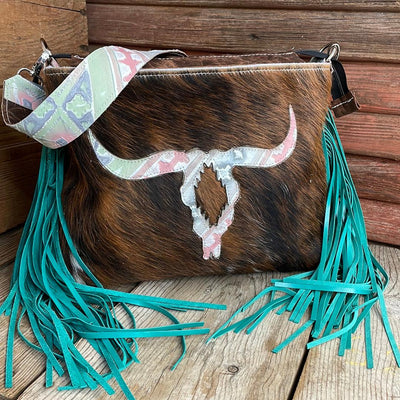 006 Maren - Red Brindle w/ Watermelon Wine Skull Design-Maren-Western-Cowhide-Bags-Handmade-Products-Gifts-Dancing Cactus Designs