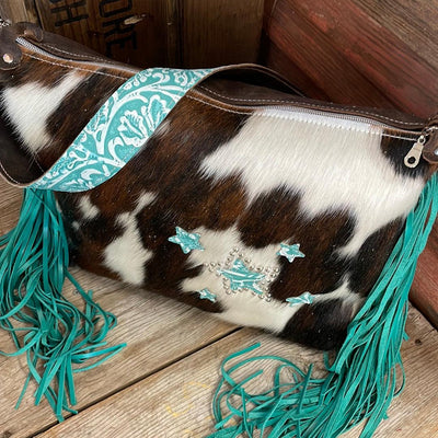 006 Oakley - Tricolor w/ Turquoise Sand Tool Stars & Studs-Oakley-Western-Cowhide-Bags-Handmade-Products-Gifts-Dancing Cactus Designs