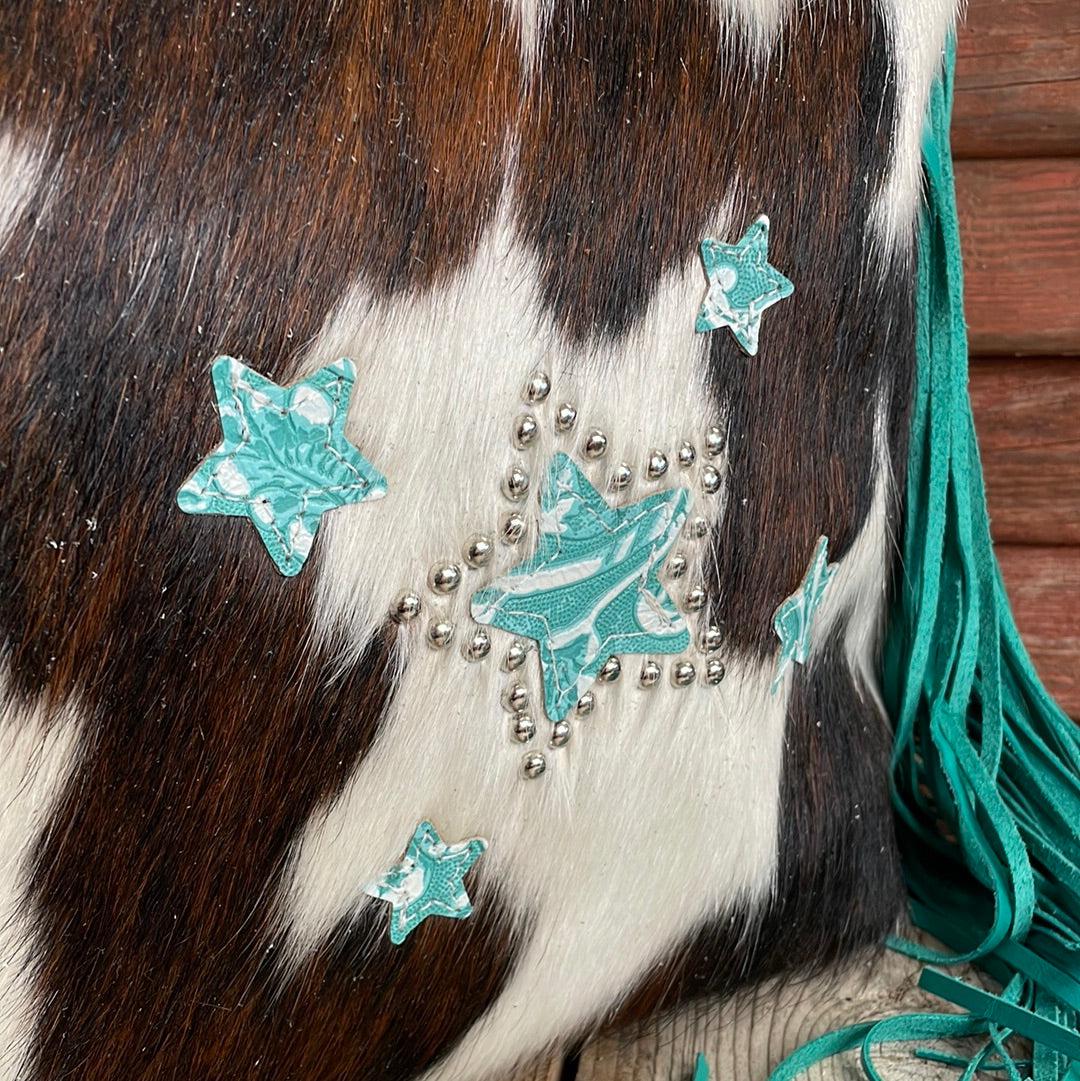 006 Oakley - Tricolor w/ Turquoise Sand Tool Stars & Studs-Oakley-Western-Cowhide-Bags-Handmade-Products-Gifts-Dancing Cactus Designs