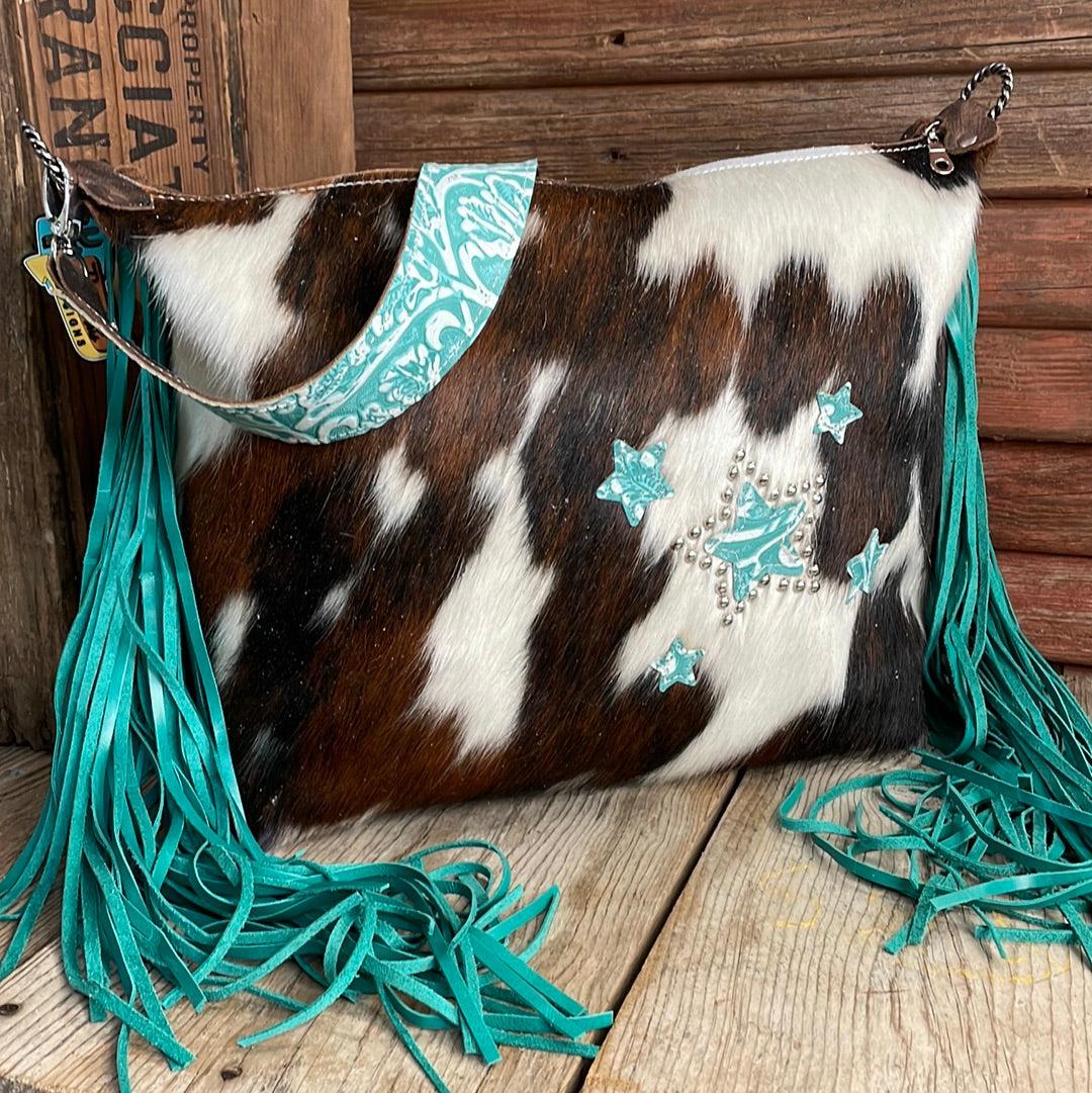 006 Oakley - Tricolor w/ Turquoise Sand Tool Stars & Studs-Oakley-Western-Cowhide-Bags-Handmade-Products-Gifts-Dancing Cactus Designs