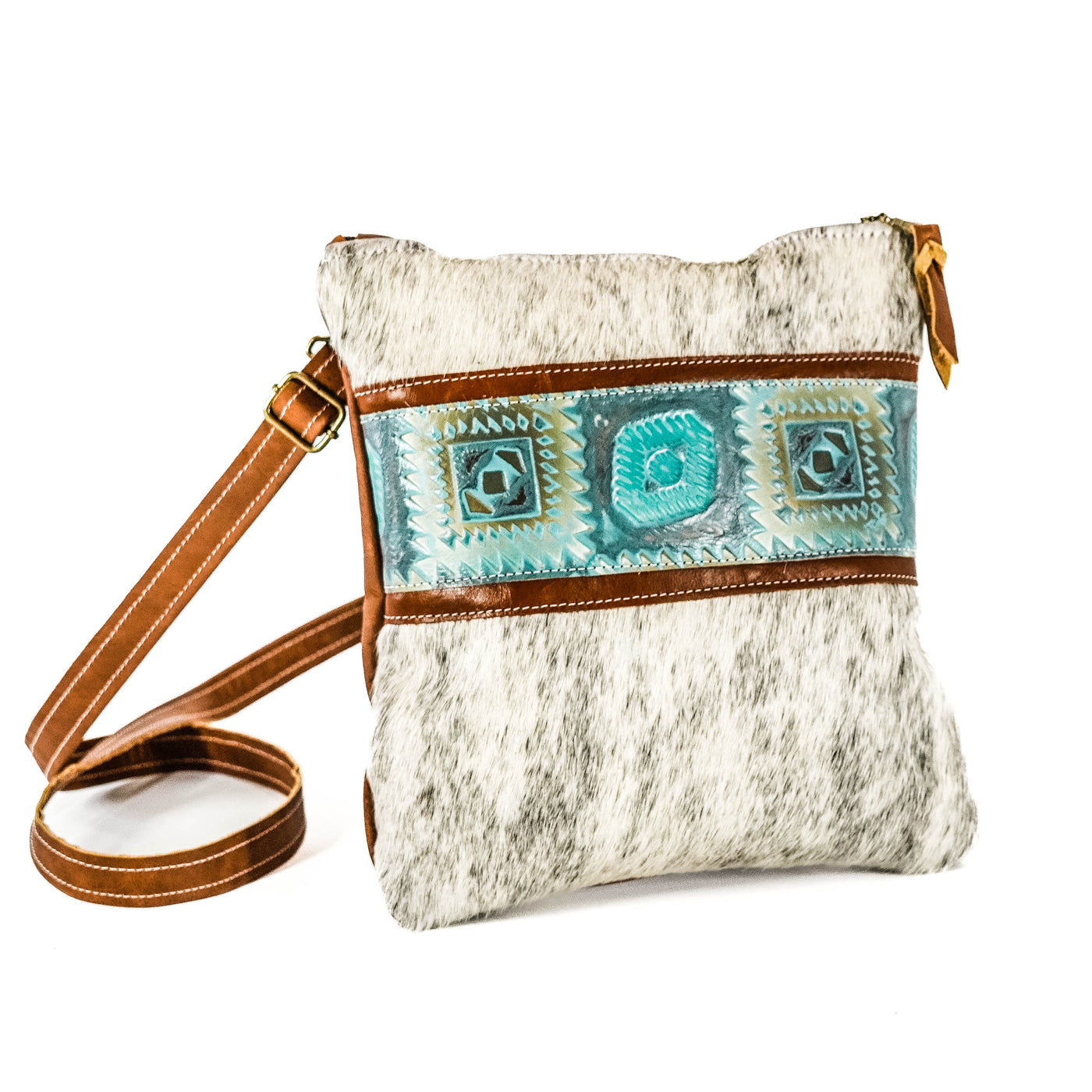 006 Shania - Light Grey Brindle w/ Canyon Aztec-Shania-Western-Cowhide-Bags-Handmade-Products-Gifts-Dancing Cactus Designs