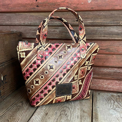 008 Feed Bag - Black & Gold Acid w/ Summit Fire-Feed Bag-Western-Cowhide-Bags-Handmade-Products-Gifts-Dancing Cactus Designs