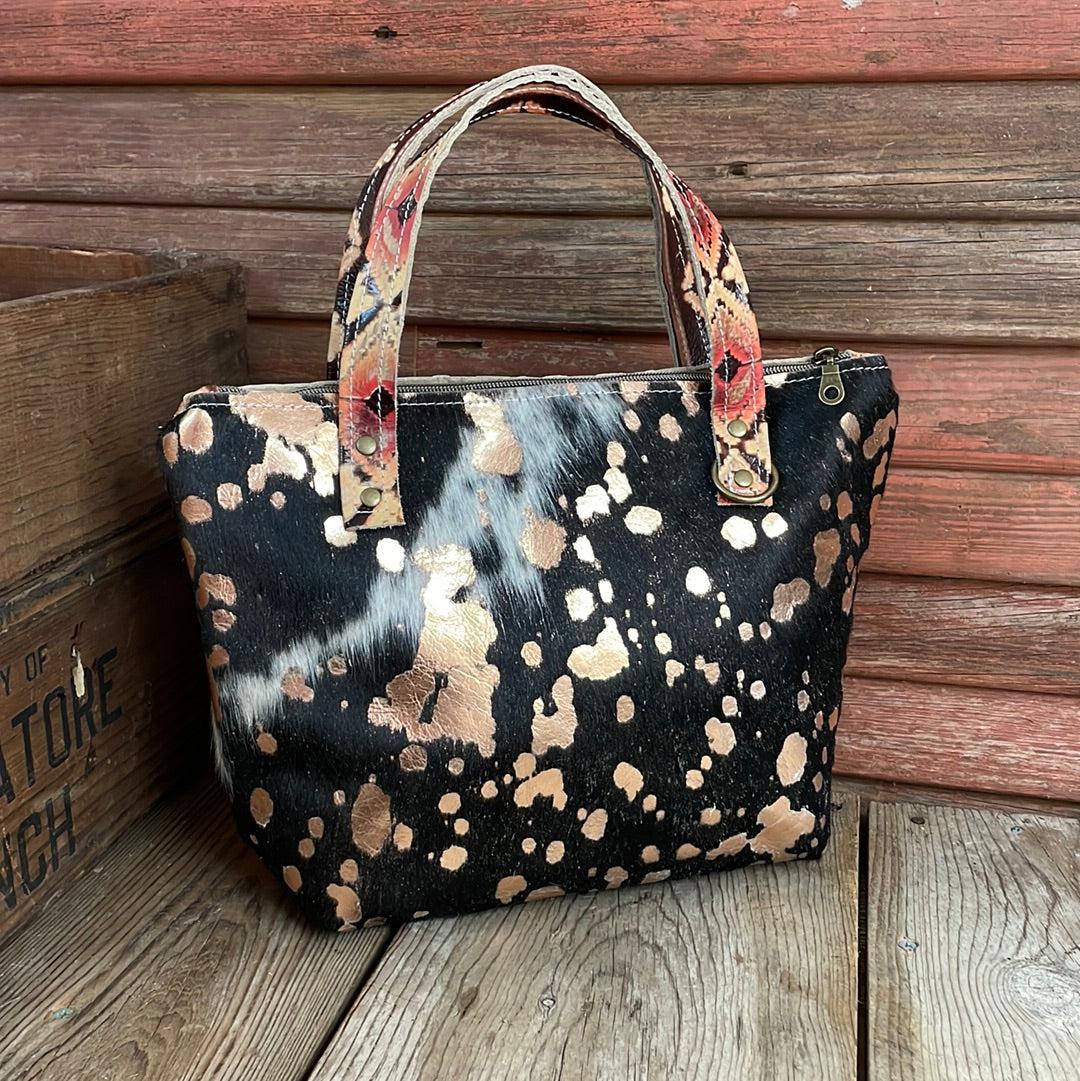 008 Feed Bag - Black & Gold Acid w/ Summit Fire-Feed Bag-Western-Cowhide-Bags-Handmade-Products-Gifts-Dancing Cactus Designs