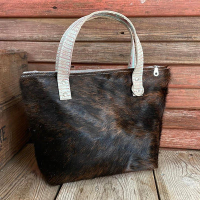 008 Feed Bag - Dark Brindle w/ Fiesta Navajo-Feed Bag-Western-Cowhide-Bags-Handmade-Products-Gifts-Dancing Cactus Designs
