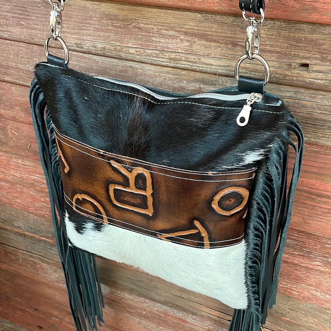 008 Shania - Black & White w/ Burnt Brands-Shania-Western-Cowhide-Bags-Handmade-Products-Gifts-Dancing Cactus Designs