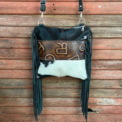 008 Shania - Black & White w/ Burnt Brands-Shania-Western-Cowhide-Bags-Handmade-Products-Gifts-Dancing Cactus Designs