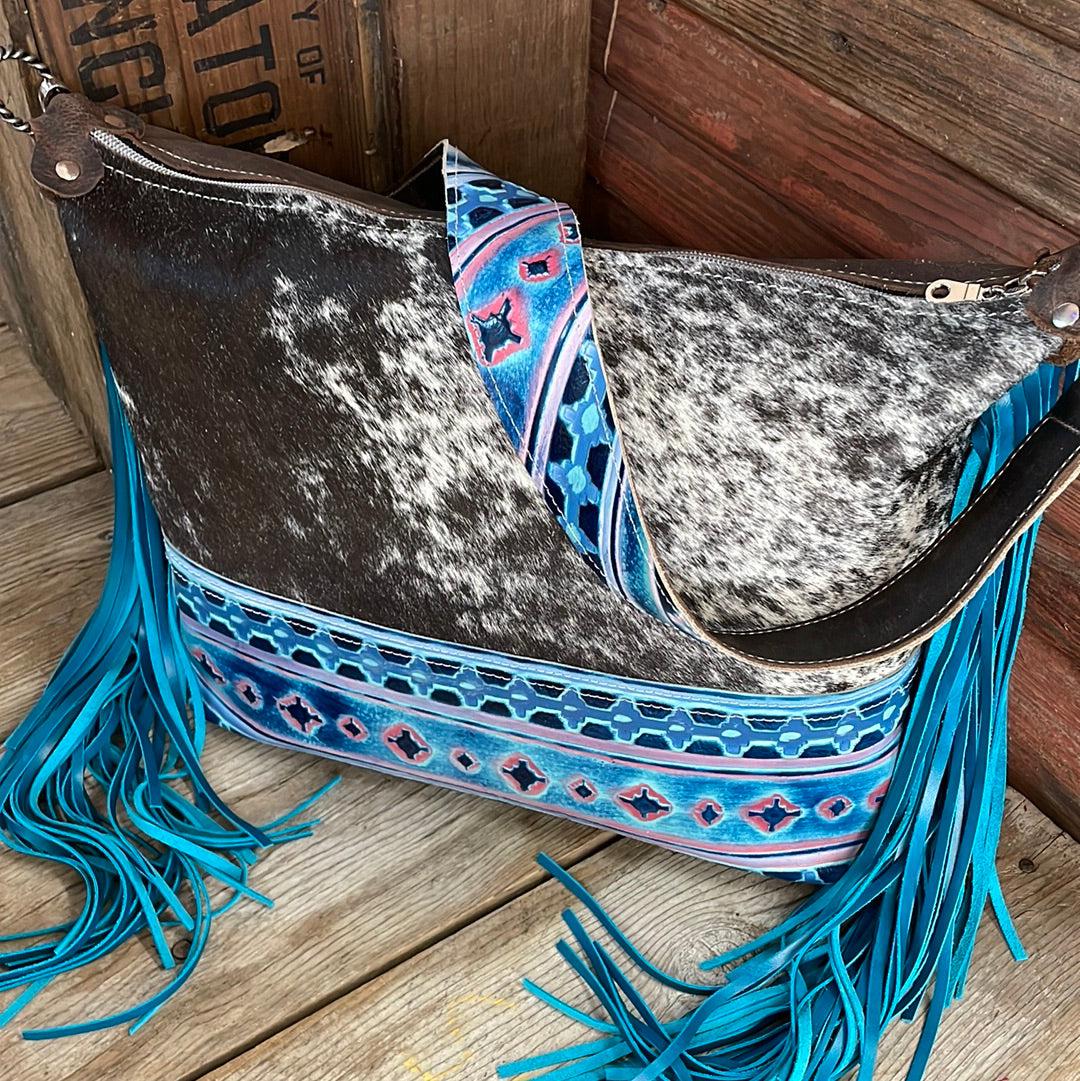 009 Oakley - B&W Speckle w/ Tucson Sundown Navajo-Oakley-Western-Cowhide-Bags-Handmade-Products-Gifts-Dancing Cactus Designs