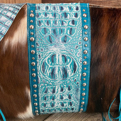 009 Oakley - Tricolor w/ Glacier park Croc w/ Studs-Oakley-Western-Cowhide-Bags-Handmade-Products-Gifts-Dancing Cactus Designs