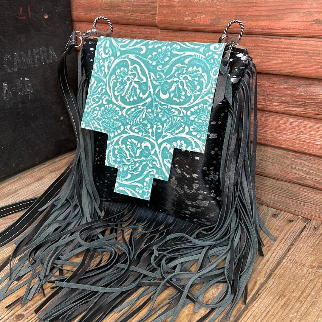 009 Shania - Silver Acid w/ Turquoise Sand Tool Flap-Shania-Western-Cowhide-Bags-Handmade-Products-Gifts-Dancing Cactus Designs