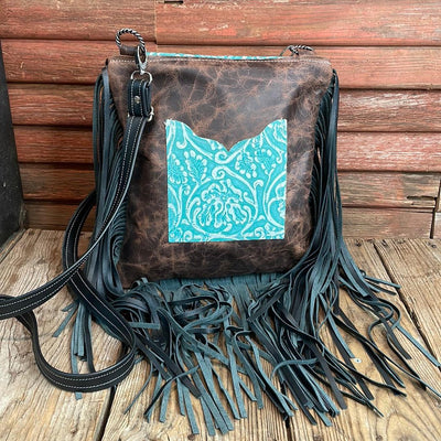 009 Shania - Silver Acid w/ Turquoise Sand Tool Flap-Shania-Western-Cowhide-Bags-Handmade-Products-Gifts-Dancing Cactus Designs