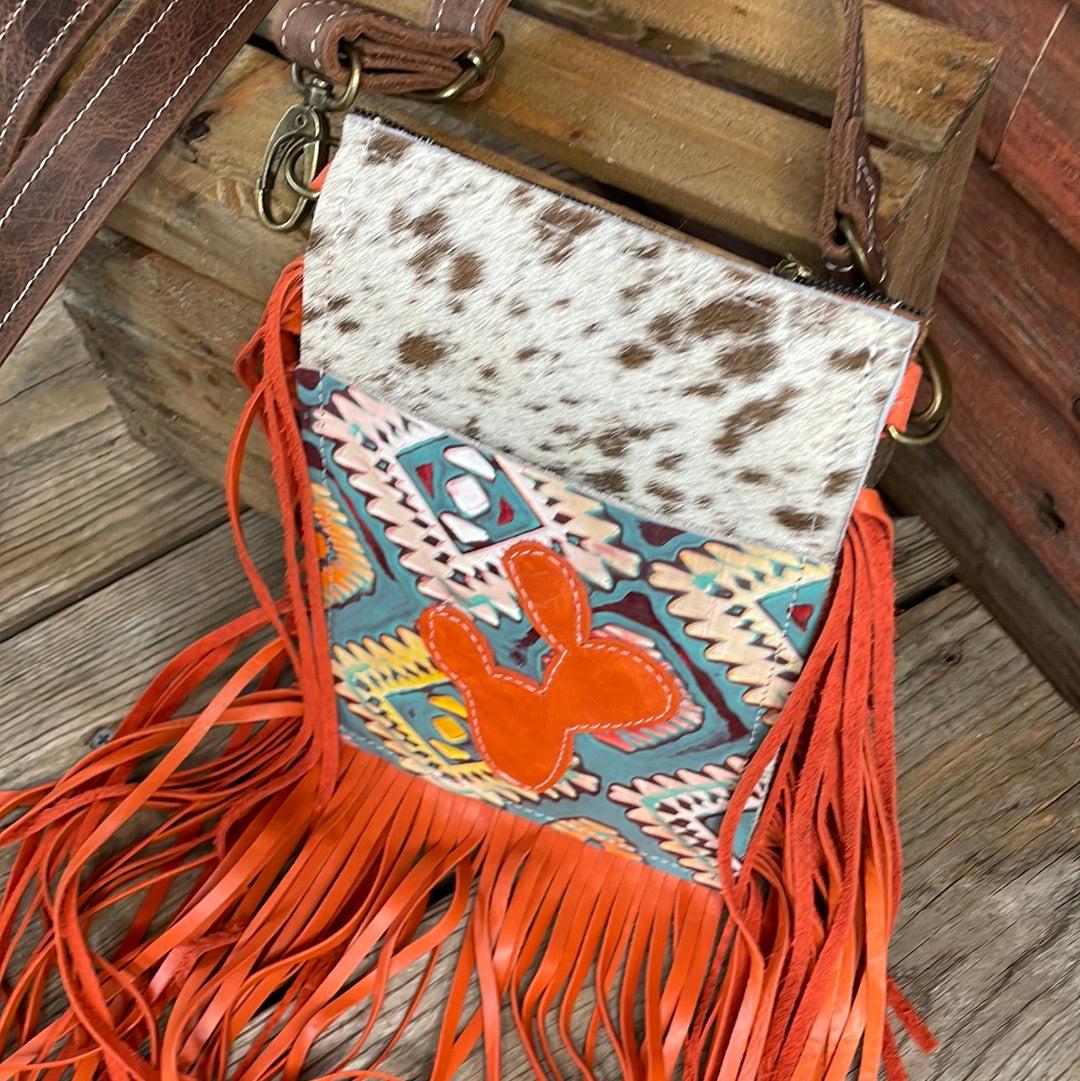 011 Carrie - Longhorn w/ Rainbow Aztec-Carrie-Western-Cowhide-Bags-Handmade-Products-Gifts-Dancing Cactus Designs