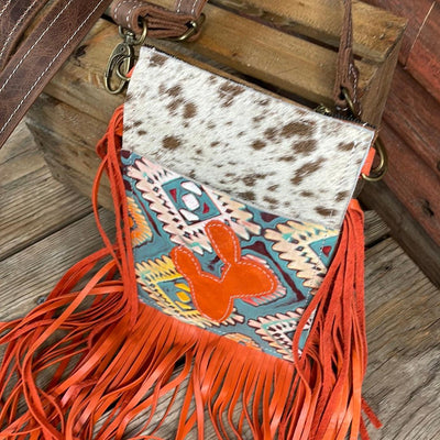 011 Carrie - Longhorn w/ Rainbow Aztec-Carrie-Western-Cowhide-Bags-Handmade-Products-Gifts-Dancing Cactus Designs