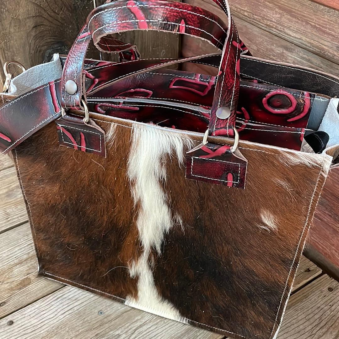 011 Clerk - Tricolor w/ Red Brands-Clerk-Western-Cowhide-Bags-Handmade-Products-Gifts-Dancing Cactus Designs