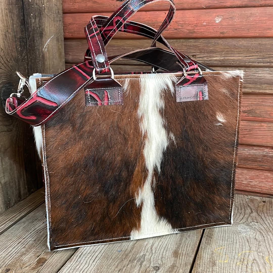 011 Clerk - Tricolor w/ Red Brands-Clerk-Western-Cowhide-Bags-Handmade-Products-Gifts-Dancing Cactus Designs