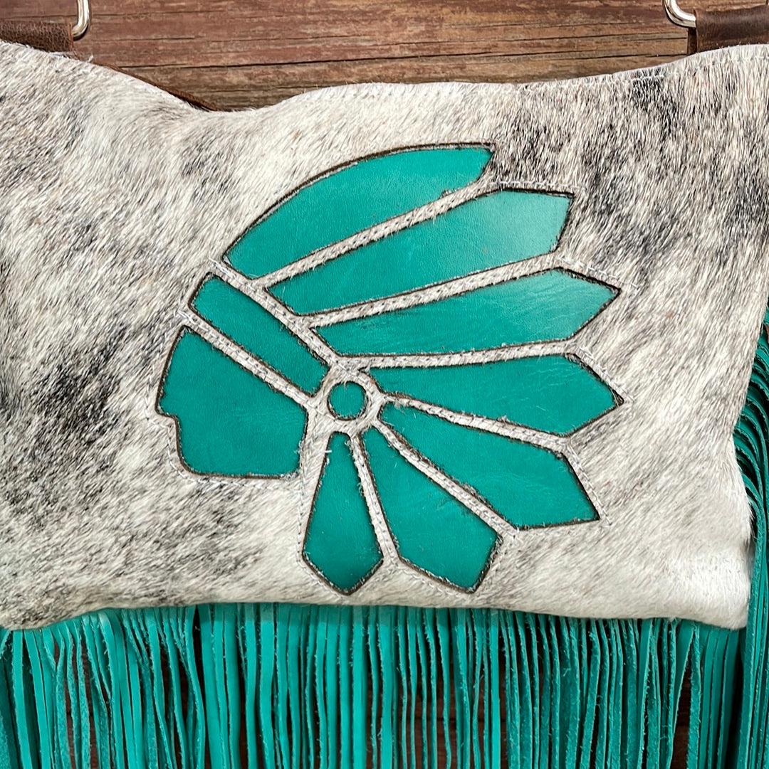 012 Patsy - Grey Brindle w/ Headdress Design-Patsy-Western-Cowhide-Bags-Handmade-Products-Gifts-Dancing Cactus Designs
