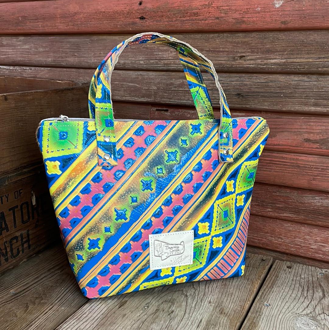 013 Feed Bag - Brindle w/ Neon Trip-Feed Bag-Western-Cowhide-Bags-Handmade-Products-Gifts-Dancing Cactus Designs