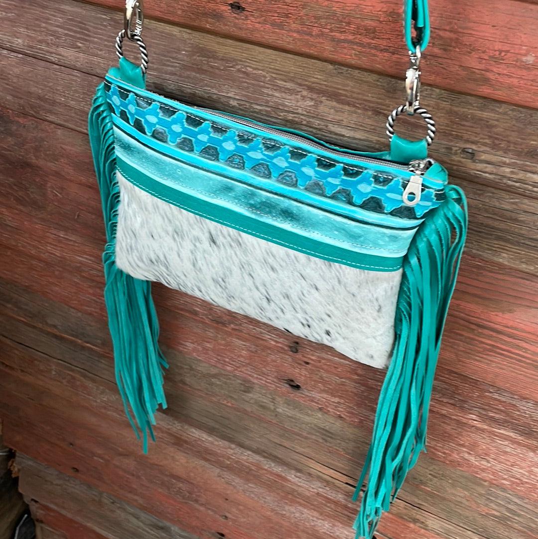 014 Patsy - B&W Speckle w/ Turquoise Matrix-Patsy-Western-Cowhide-Bags-Handmade-Products-Gifts-Dancing Cactus Designs